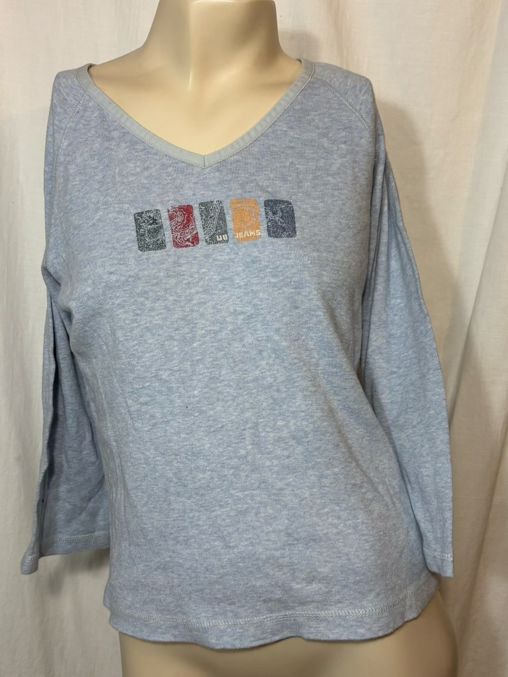 Unionbay women’s large light blue dragon Y2K 2000s top cotton vintage